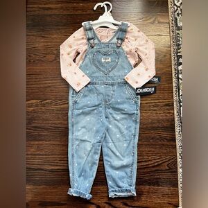 OshKosh B'gosh Girls Blue Heart Denim Overalls and Top